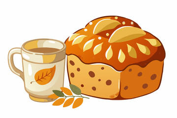 Pumpkin bread with milk, watercolor clipart illustration with isolated background.
