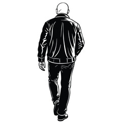 photo back view of a silhouette of a bald man walk  