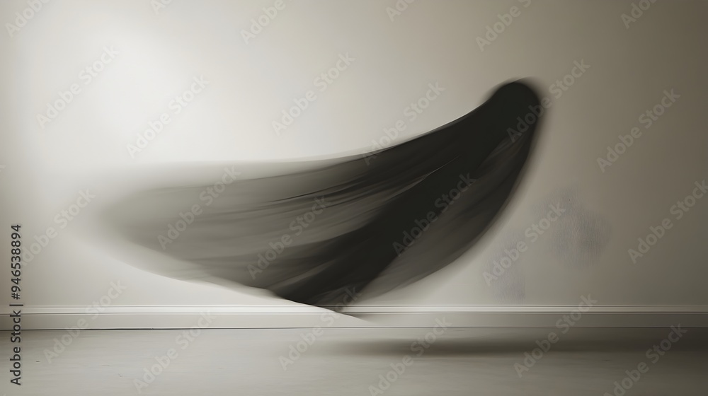 Poster conceptual image depicting a shadow moving independently of the object casting it with abstract and 