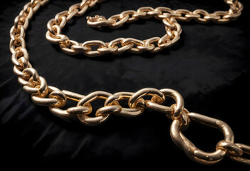 Obraz premium Concept photo of gold chain on black background