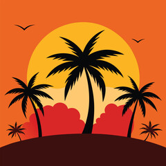 summer background with palm tree silhouettes