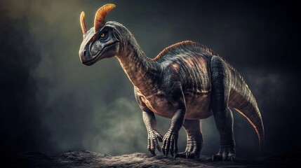A Horned Dinosaur Stands on a Rocky Outcrop