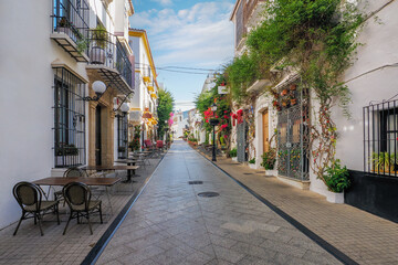 Fragment of the old town of the beautiful town of Marbella - a city located in southern Spain, near Malaga in Andalusia. The photo was taken on June , 2024