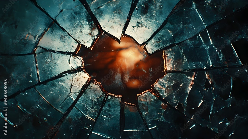 Poster fractured reflection conceptual image of a shattered mirror with the reflected image fragmented into
