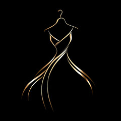 Modern and elegant logo for a clothing brand, featuring a stylish silhouette of a dress and hanger intertwined