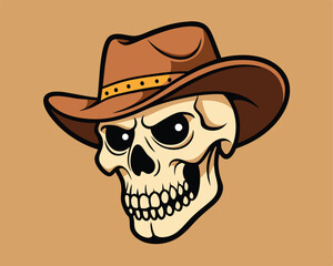 skull with west hat  sticker and  t-shirt design  vector illustration