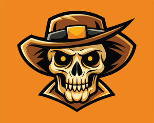 skull with west hat  sticker and  t-shirt design  vector illustration