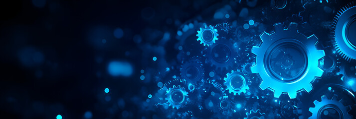 Obraz premium Abstract blue digital technology background with gears and cogs, Ai 