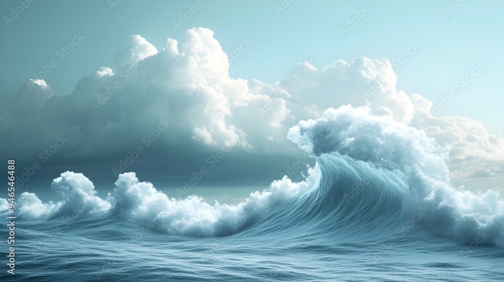 Poster a conceptual image of clouds merging into one another forming a seamless wave like pattern across th