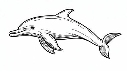 Obraz premium Cute dolphin outline with background coloring page for kids. Funny animal illustration 