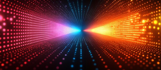 Abstract digital design with vibrant light beams and dot patterns creating a dynamic effect.