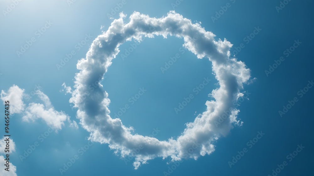 Poster a conceptual image of a cloud forming a perfect circle with the edges blending seamlessly into the s
