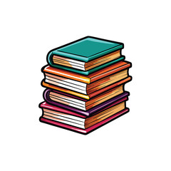 Close up vector illustration of a stack of five colorful books, each with a different color cover.