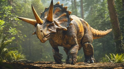 Triceratops Dinosaur Walking Through a Lush Forest