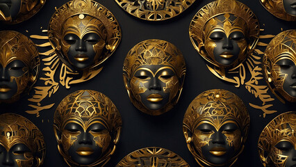 Fototapeta premium AI-Generated Afrocentric Art with Gold Patterns on a Black Background