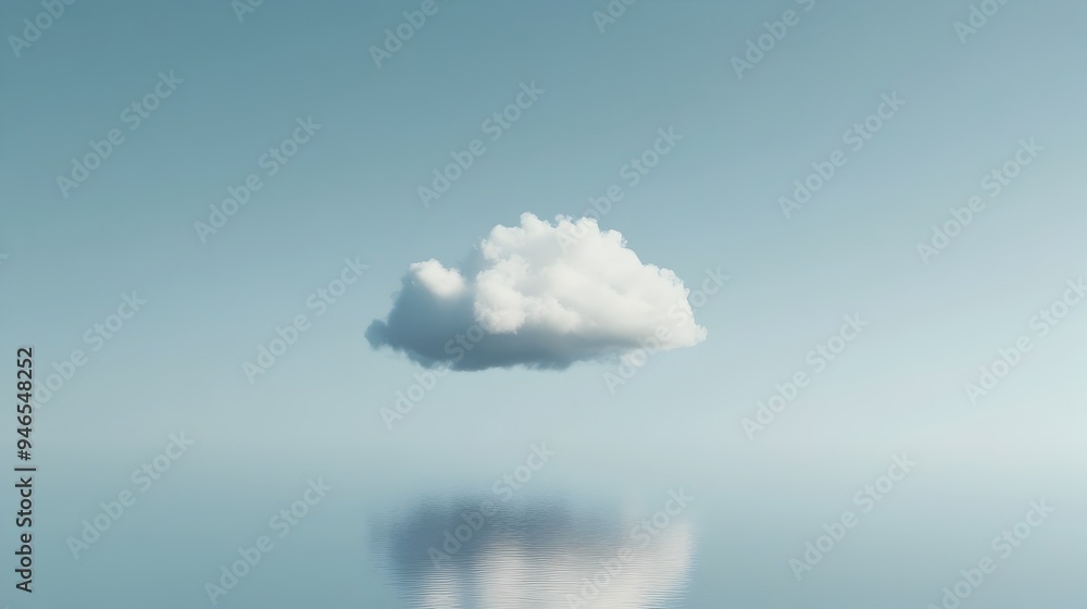 Poster A conceptual image showcasing a single wispy cloud gently drifting in a vast clear sky  Subtle patterns and textures emerge within the cloud creating a serene and ethereal visual experience