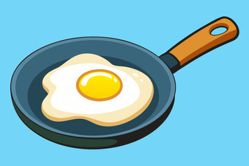 Fried egg in a frying pan, watercolor clipart illustration with isolated background