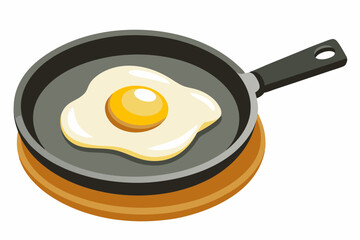 Fried egg in a frying pan, watercolor clipart illustration with isolated background