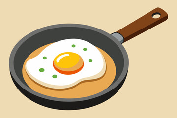 Fried egg in a frying pan, watercolor clipart illustration with isolated background