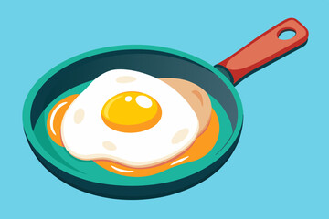 Fried egg in a frying pan, watercolor clipart illustration with isolated background