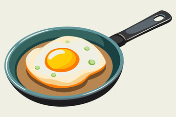 Fried egg in a frying pan, watercolor clipart illustration with isolated background