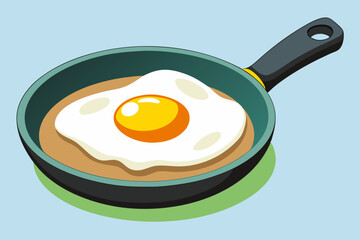 Fried egg in a frying pan, watercolor clipart illustration with isolated background