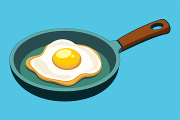 Fried egg in a frying pan, watercolor clipart illustration with isolated background