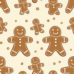 Cute seamless gingerbread man cookies pattern
