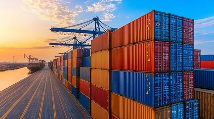 Cargo Containers at Sunset.