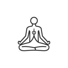 Line art illustration of a person meditating in lotus pose