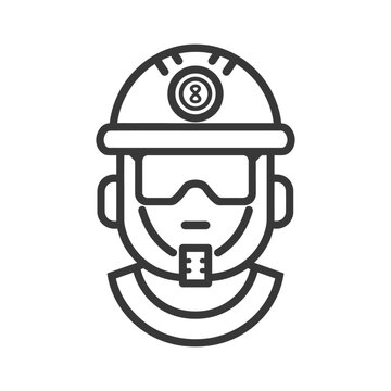 recommend clip art: Line art illustration of a person wearing a hard hat with an eight ball design