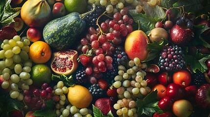 A vibrant assortment of fresh fruits arranged artistically for visual appeal.