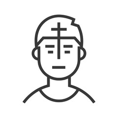 Line art illustration of a person with a cross on their forehead