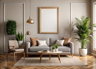 Mockup Mockup frame in living room interior illustration
