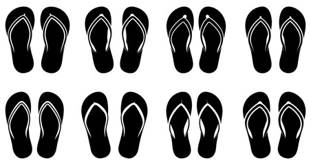 Flip flop icons set. Black flip flop icon isolated on white background. Vector illustration