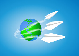 Planet Earth an flying paper planes
