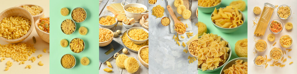 Collage with many different types of pasta
