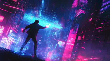 Futuristic Human vs Machine Robot War in Sci-Fi Battle Scene