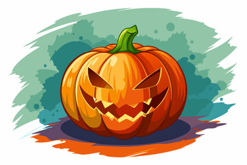Halloween pumpkin, watercolor clipart illustration with isolated background.

