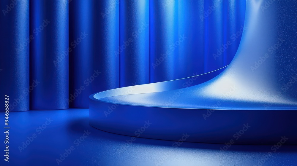 Aufkleber the elegantly designed stage features flowing blue curtains and a curved surface, creating a tranqui