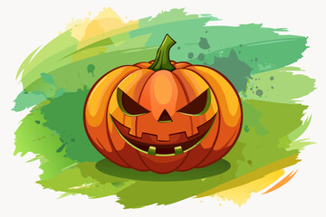 Halloween pumpkin, watercolor clipart illustration with isolated background.
