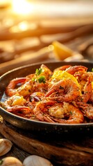 Grilled Moreton Bay bugs with a bush lemon dressing, set on a coastalthemed table with sea shells and driftwood, capturing the essence of the Australian coastline