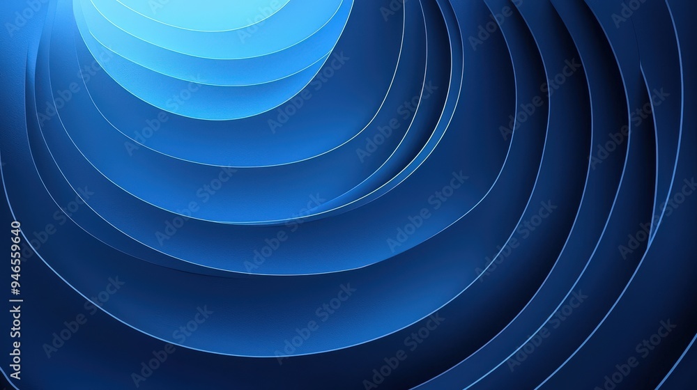 Poster The artwork features a series of layered blue curves that create a hypnotic spiral effect, casting a calming, illuminated atmosphere. The gradients enhance depth