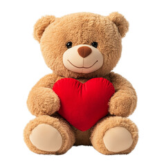 Fototapeta premium Adorable teddy bear with red heart isolated on white background 