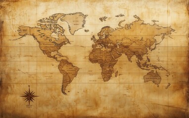 Faded world map featuring subtle travel icons, enhanced details in the top right quadrant.