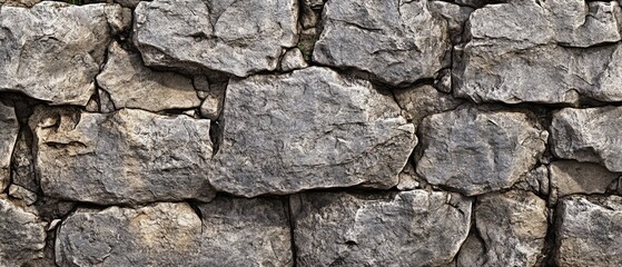 Rough stone wall with detailed cracks and uneven surfaces, evoking a rugged, natural feel with textured depth and realistic weathering