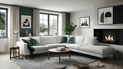 Chic Modern Living Room with Stylish Sofas, and a Stunning Wall Painting