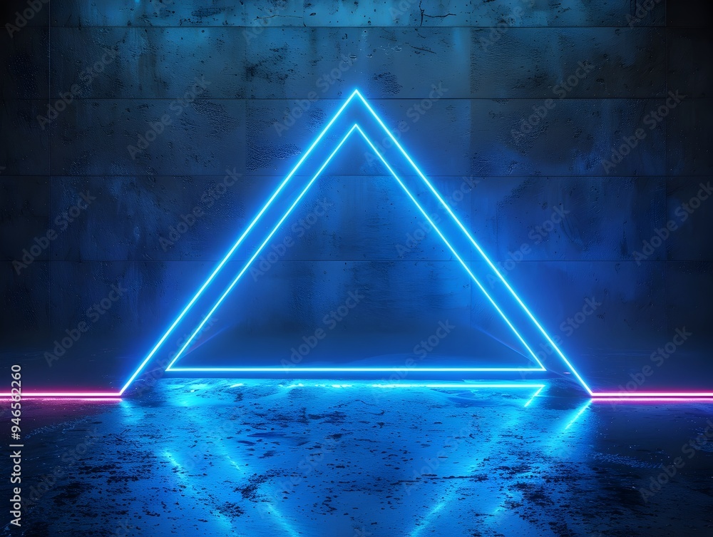 Poster futuristic neon triangle shapes on dark background for product display