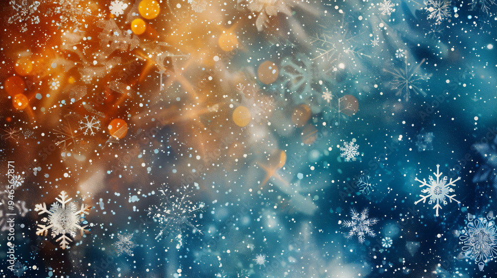 Aufkleber christmas background with falling snowflakes and abstract golden lights creating a magical winter at