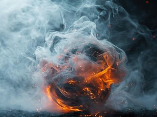 Fototapeta premium A fiery ball of smoke and flames against a black background.